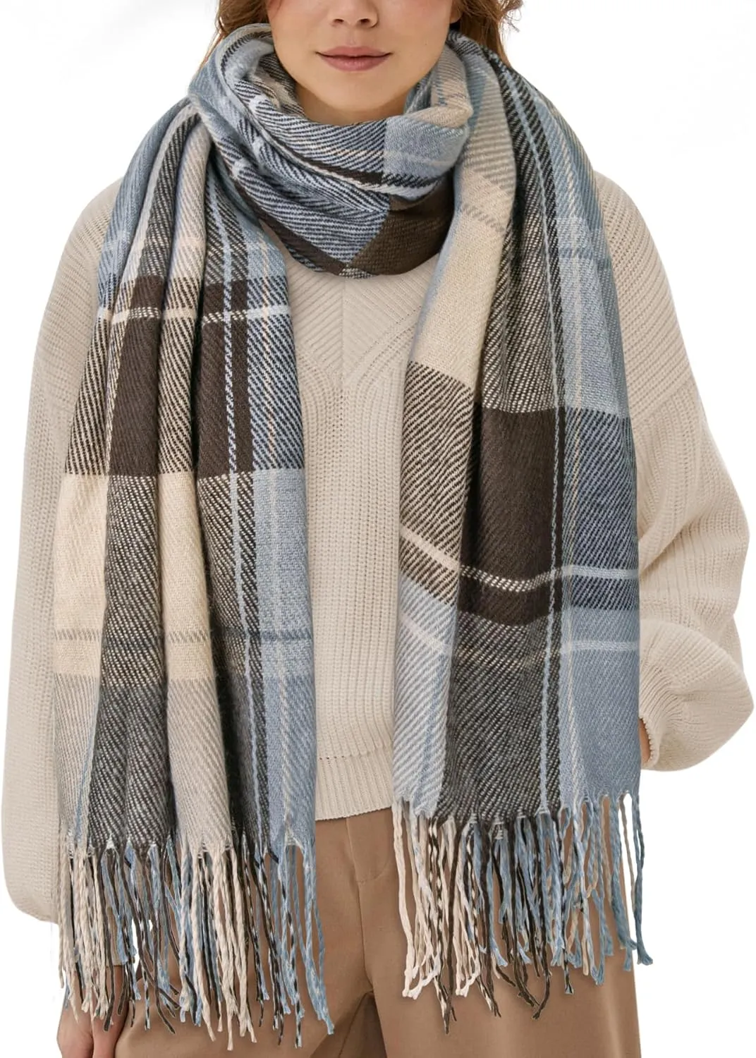 Women's Long Plaid Blanket Chunky Oversized Winter Fall Warm Scarf