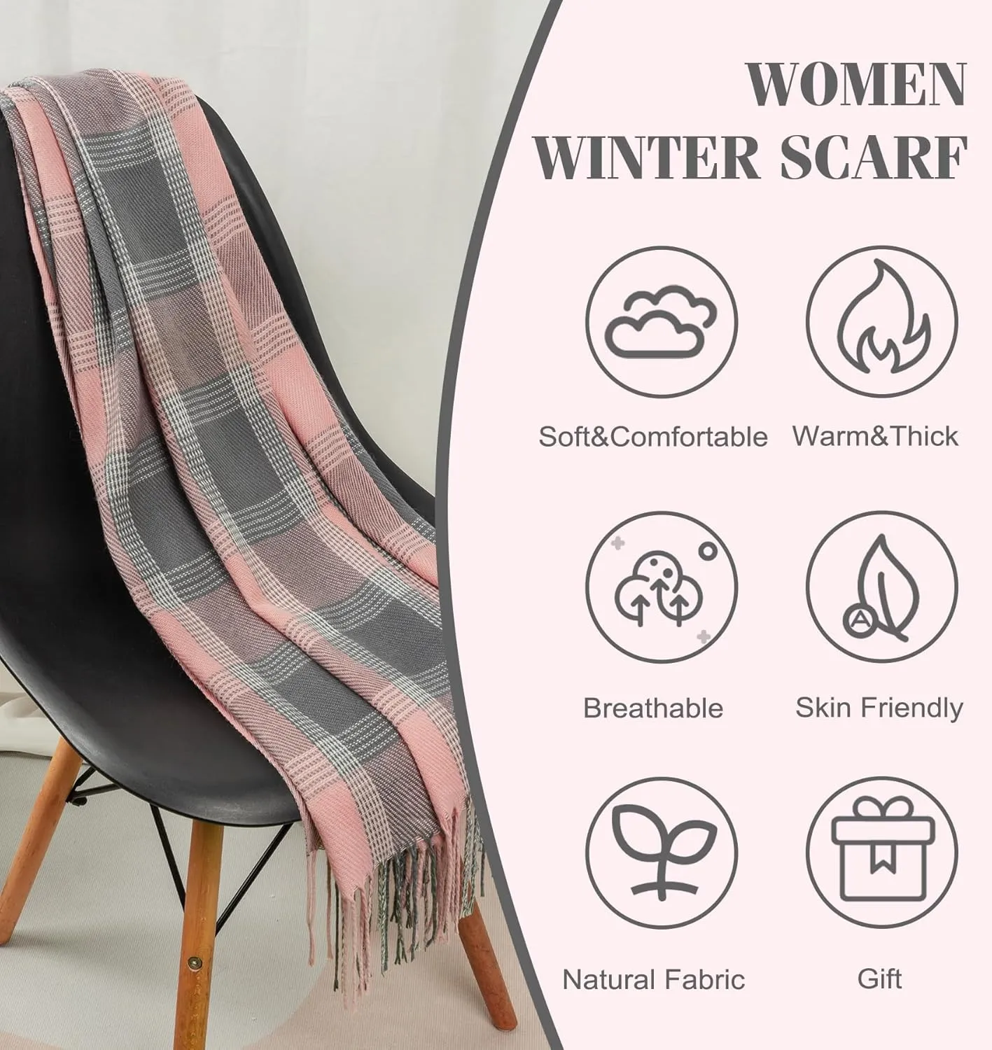 Women's Long Plaid Blanket Chunky Oversized Winter Fall Warm Scarf