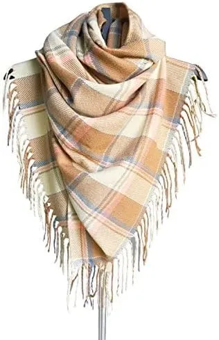 Women's Long Plaid Blanket Chunky Oversized Winter Fall Warm Scarf