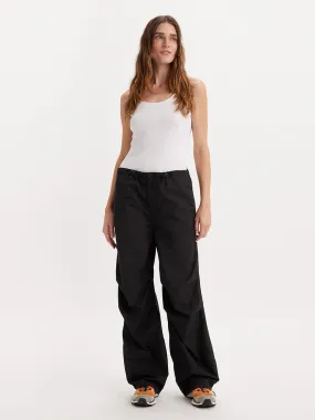 Women's Mid Rise Black Baggy Fit Cargo Trousers