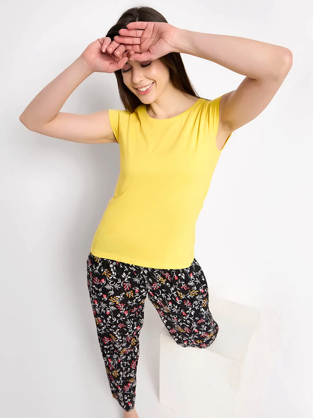 Yellow Cotton Chic Cap Sleeves Basic Top